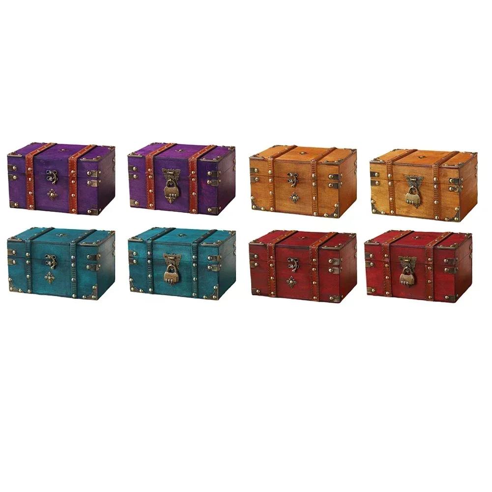 Secure Wooden Treasure Box with Lock for Keys and Passwords Retro Style Storage Solution for Home or Office Decor