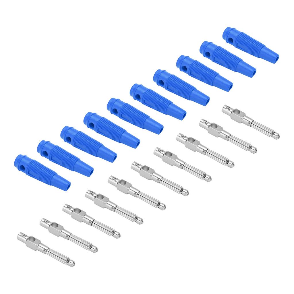 10Pcs 4mm 7Pin Banana Plug Copper 1000V 32A Stackable Male Plugs with Soft Sleeve Screw TightBlue
