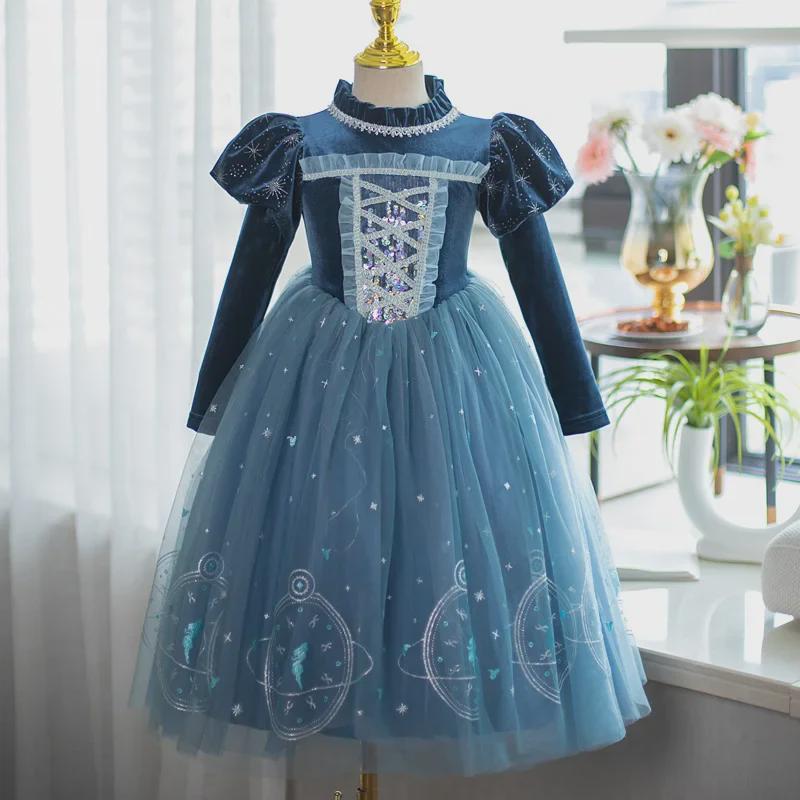 Elsa Princess Velvet Winter Dress for Girls - Thickened Skirt