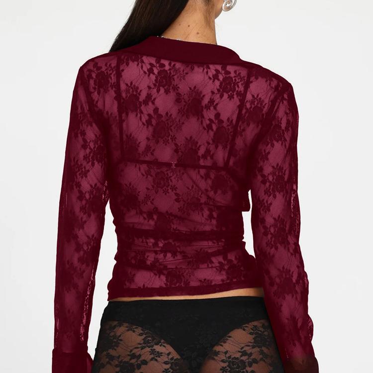 Herbst Damen Y2K Langarm Sexy Taille Aushöhlen Strickjacke Spitze Shirt Top