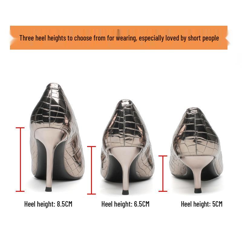 Korean Style Silver Patent Leather Pointed Toe High Heels - Elegant Thin Heel Flats for Women
