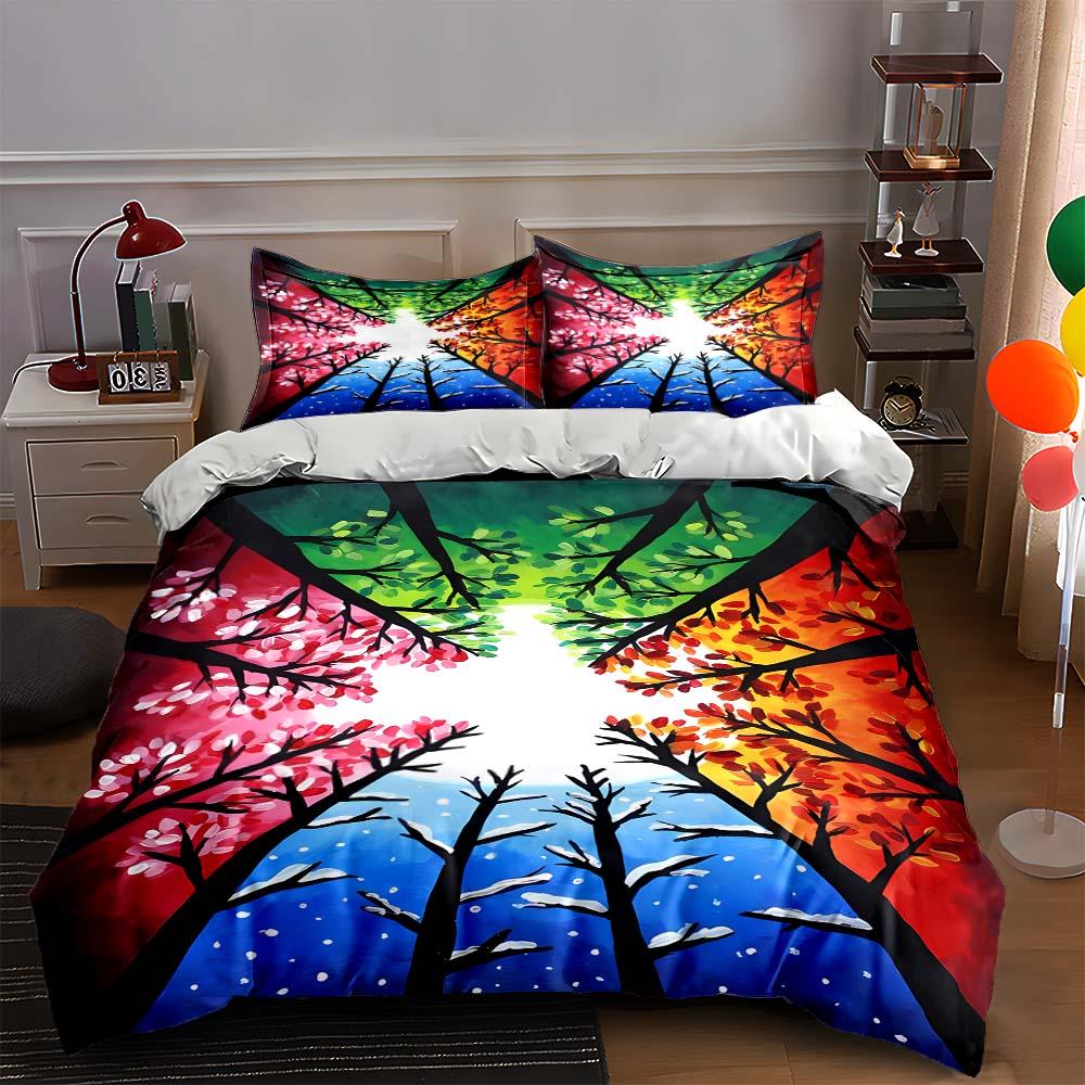 

Vibrant seasonal trees. Bedding Duvet cover sets Duvet covers Pillowcases gifts (1 * Duvet Cover 2 * Pillowcases, without duvet insert) 135x200cm