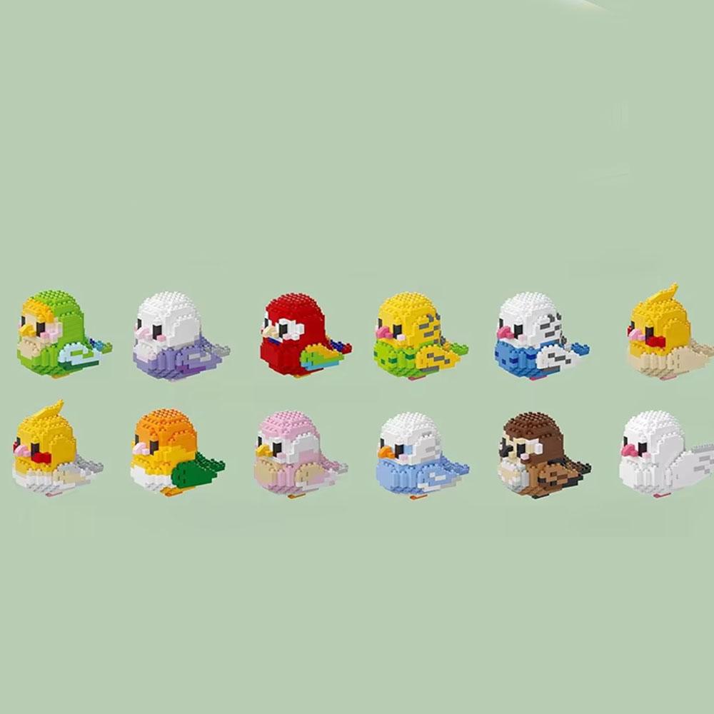 12PCS/ Set Cute Bird Brick Series Building Blocks Micro Block Parrot Anri Sparrow Birds Miniature Toys for Girls Children Gifts