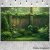 2D planar natural courtyard theme banner background  featuring fresh green plants style  suitable for home and office decoration