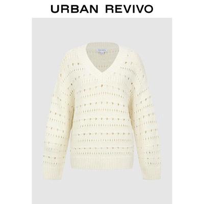 UR 2026 Spring V-Neck Hollow Knit Sweater