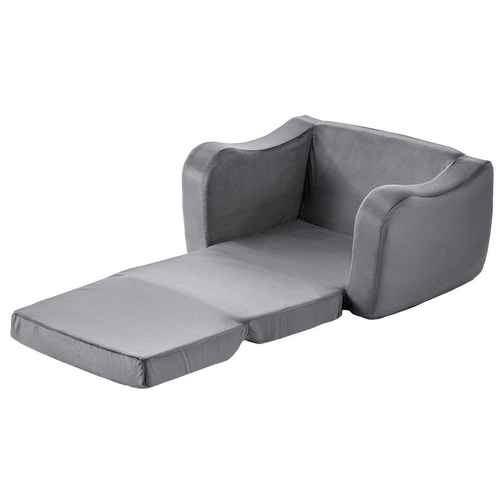 2-in-1 Kids Sofa, Foldable Toddler Soft Couch with Armrests, Made of 28D Sponge & Short Pile, Convertible Toddler Chair To Lounger, Kid Couch Fold Out
