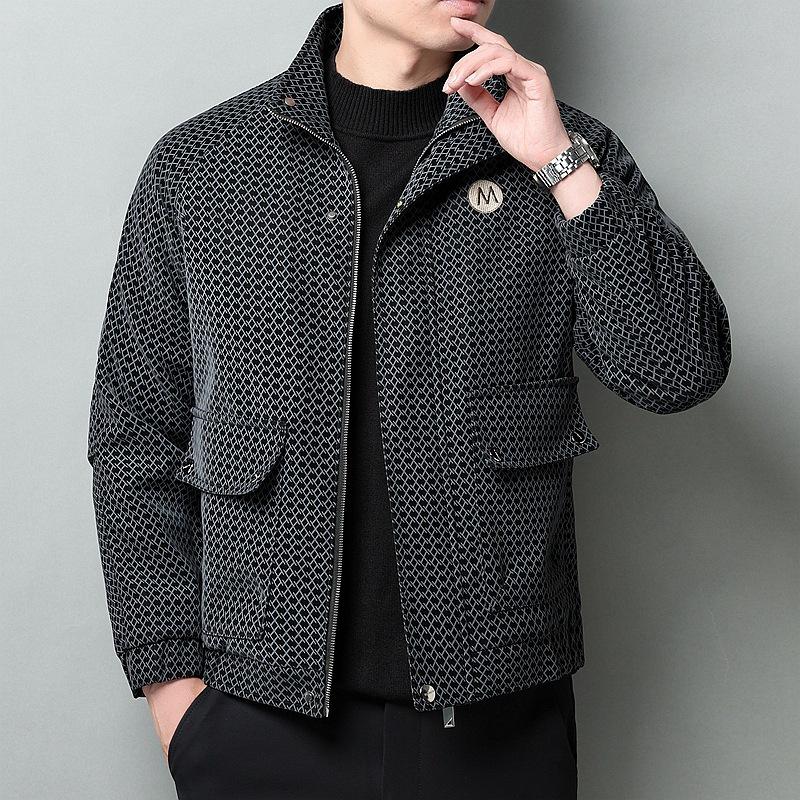 Autumn and winter new coat men's trendy brand ruffian handsome floral plaid leather jacket clothes men's trendy casual top
