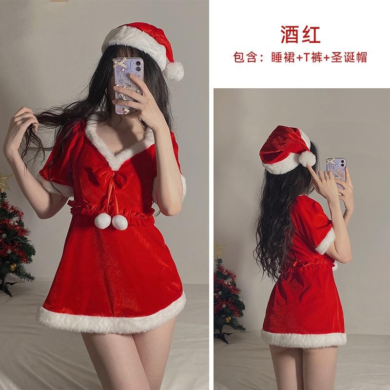 New Sexy Underwear Christmas Outfit Cute Plush Sexy Slim Velvet Women's Bed Uniform Set 1