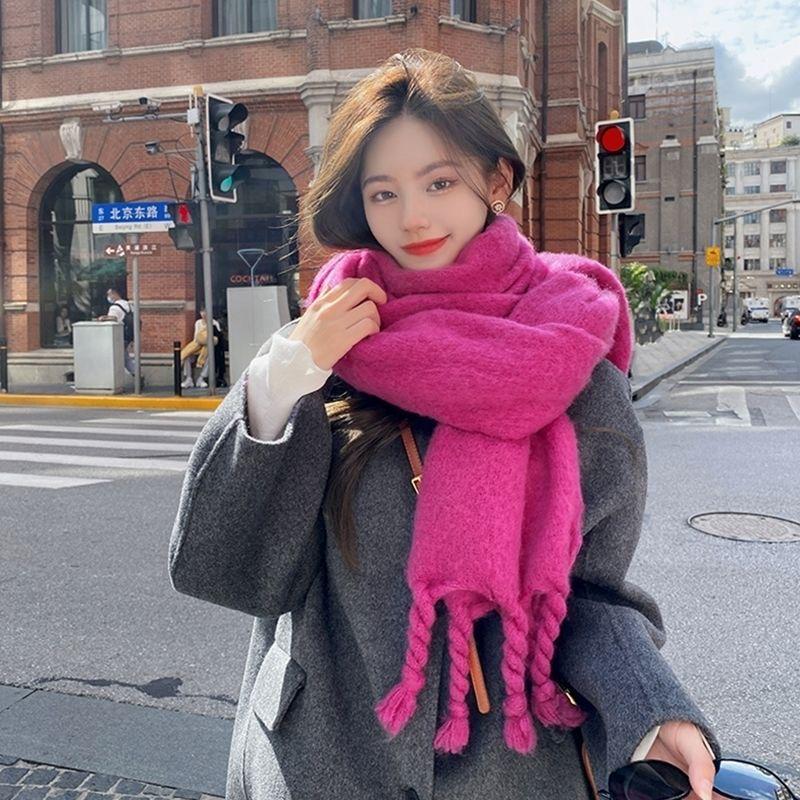 

Утолщенный и длинный однотонный высококачественный шарф сливового цвета