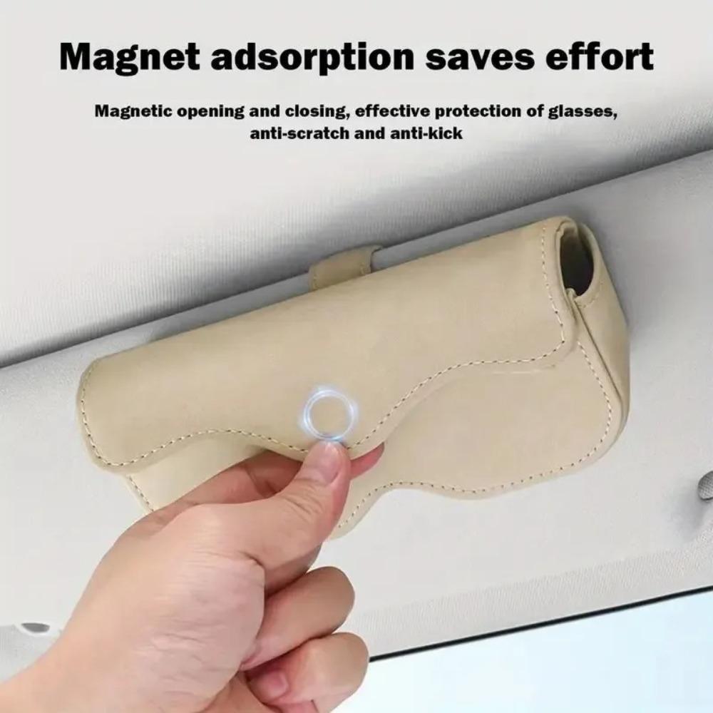 Suede Leather Sun Visor Glasses Case Stable Sunglasses Case Portable Car Glasses Bag  Car  Interior