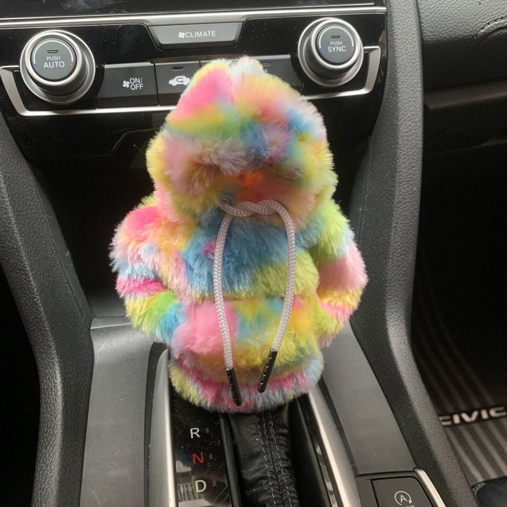 Hoodie-Style Plush Car Gear Shift Cover Anti-Slip Knob Protector, Cute Fashion Auto Accessories for Women Sedan SUV Interior