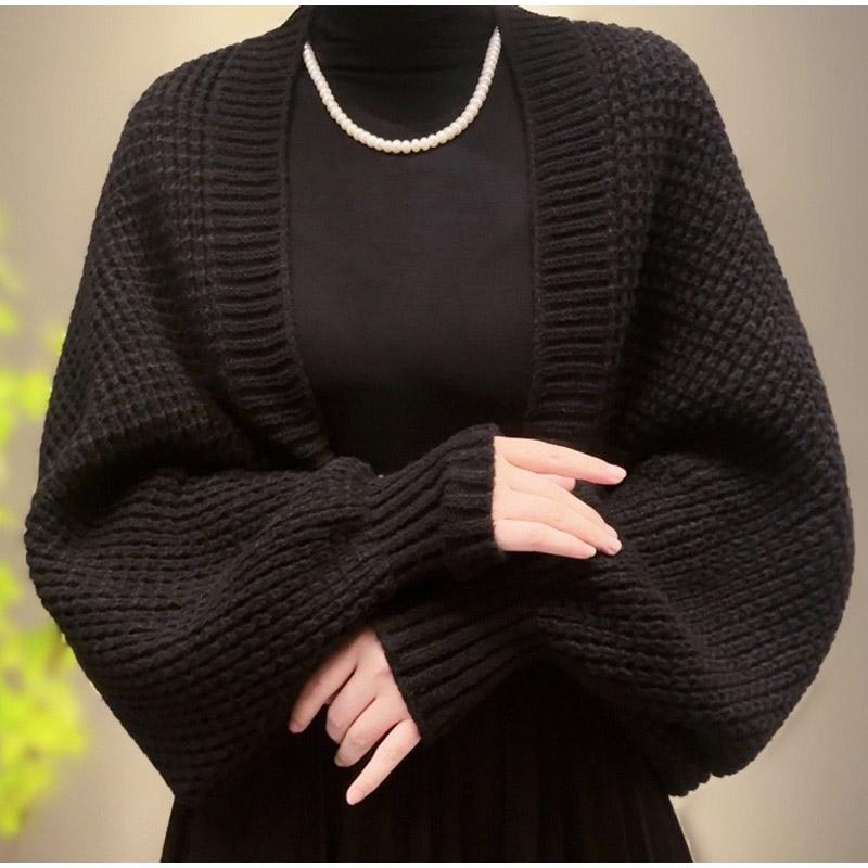 Maglioni da donna corti, a maniche lunghe, con apertura frontale, cardigan leggero in maglia, scialle, poncho