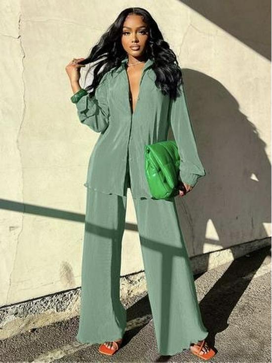 Elegant European & American Women's Solid Color Long Pants Two-Piece Set