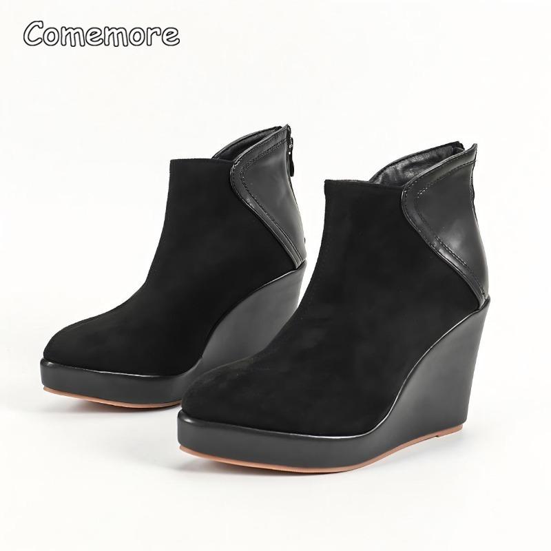 Klobige Absatz-Plateau-Stiefel für Damen Spitz zulaufend Reißverschluss hinten Bequem Lässige Keilabsatz-Stiefeletten Tägliche Laufschuhe für Damen