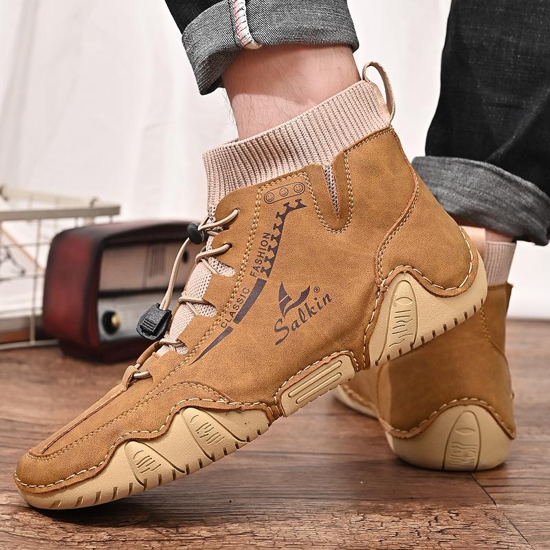 2025 spring new men's Martin boots fashionable hand-sewn large size men's boots foreign trade outdoor warm short