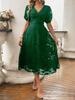 Spring/summer Women's Short-sleeved V-neck High-waisted Vintage Elegant Dress