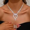 3pcs Bohemian Palace Shui Diamond Tassel Butterfly Knot Women Necklace Earring Set Sweet Romantic Banquet Evening Dress Zircon