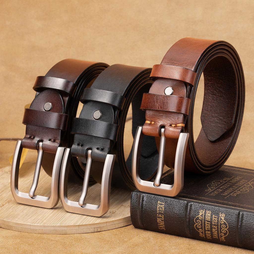 Belt Men'S First Layer Cowhide Leather Versatile Whole Tree Paste Leather Pin Buckle Belt Middle-Aged And Young Casual Pants Belt