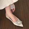 2025 Spring and Summer Flat-bottomed Rhinestone Square Buckle Pointed Single Shoes Women's Small Shallow Mouth Fashionable Versatile Women's Shoes