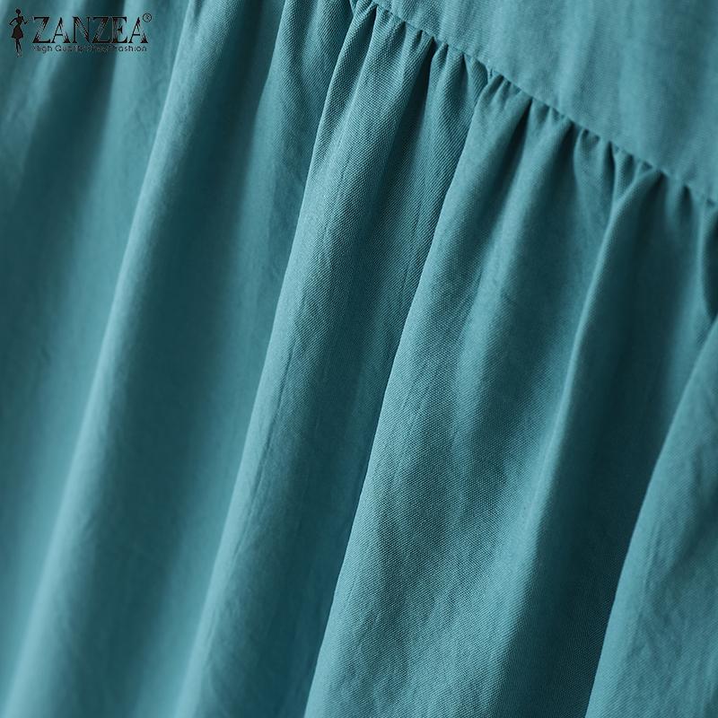 ZANZEA Women Lace Up Round Neck Summer Casual Sleeveless Dress