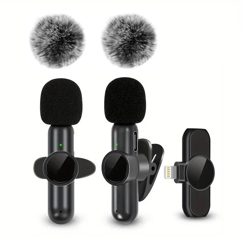 Wireless Lavalier Microphone With Windproof Cover Mini Mic For iPhone Android Mobile Phone Audio Video Recording