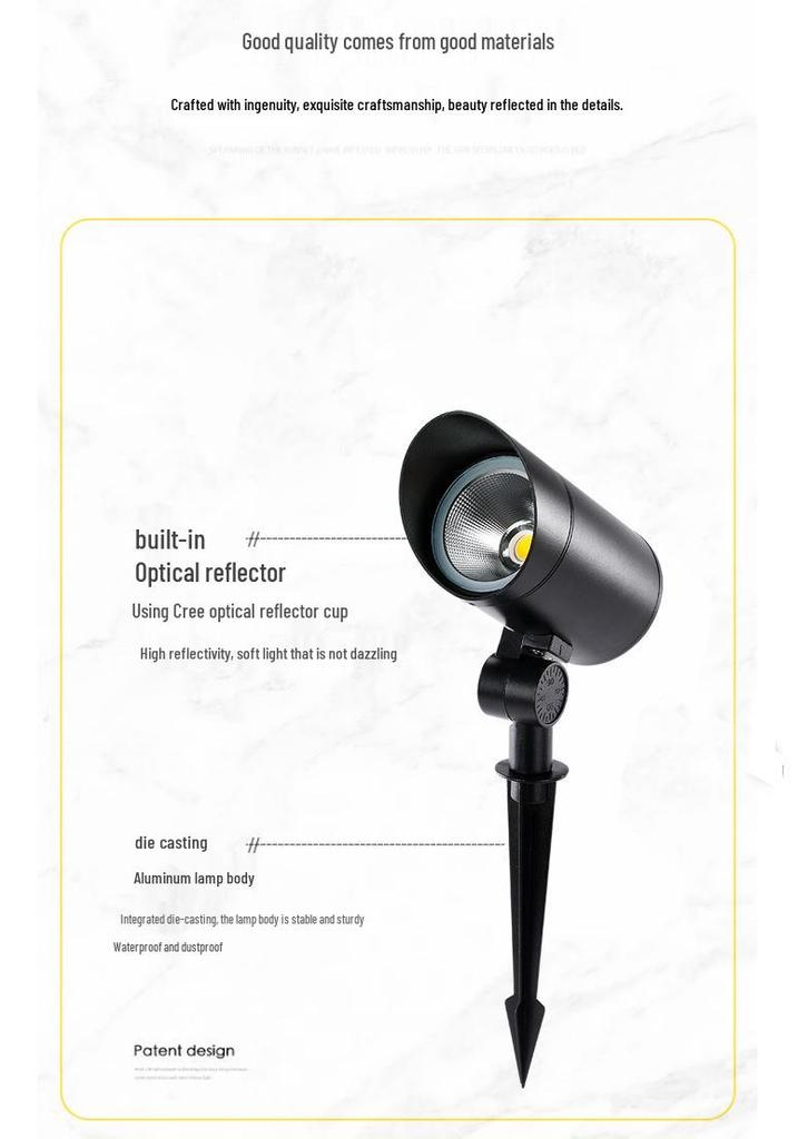 Waterproof Outdoor Tree Spotlight with Garden Ground Plug, Lawn Floodlight for Courtyard Landscapes