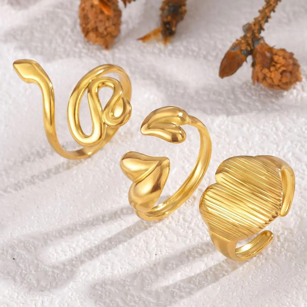 Stainless Steel Snake Rings for Women,Gold Color Open Adjustable Ring, Vintage Gothic Aesthetic Jewelry Gifts