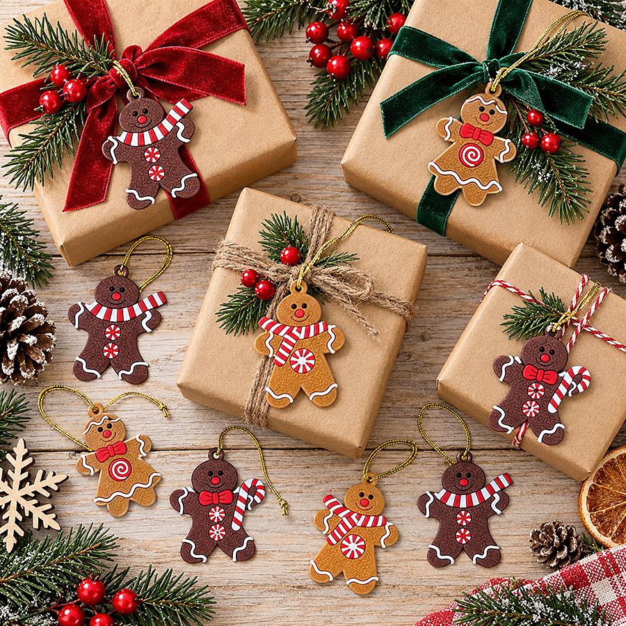 12Pcs/Set Christmas Decorations Gingerbread Man Pendants Christmas Tree Ornament Holiday Hanging New Year Gift Decor