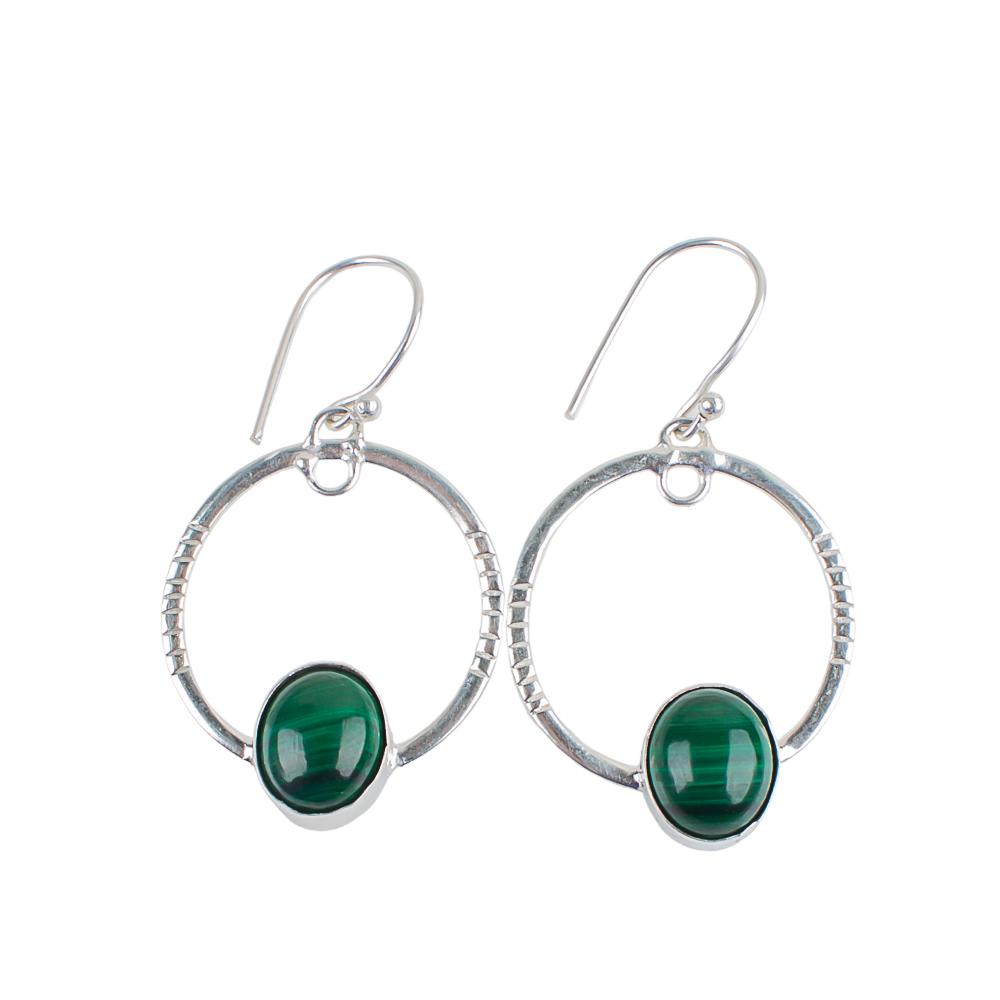 Malachite Gemstone 925 Sterling Silver Handmade Hook Earrings 1.37" Gift Jewelry EE-67-25