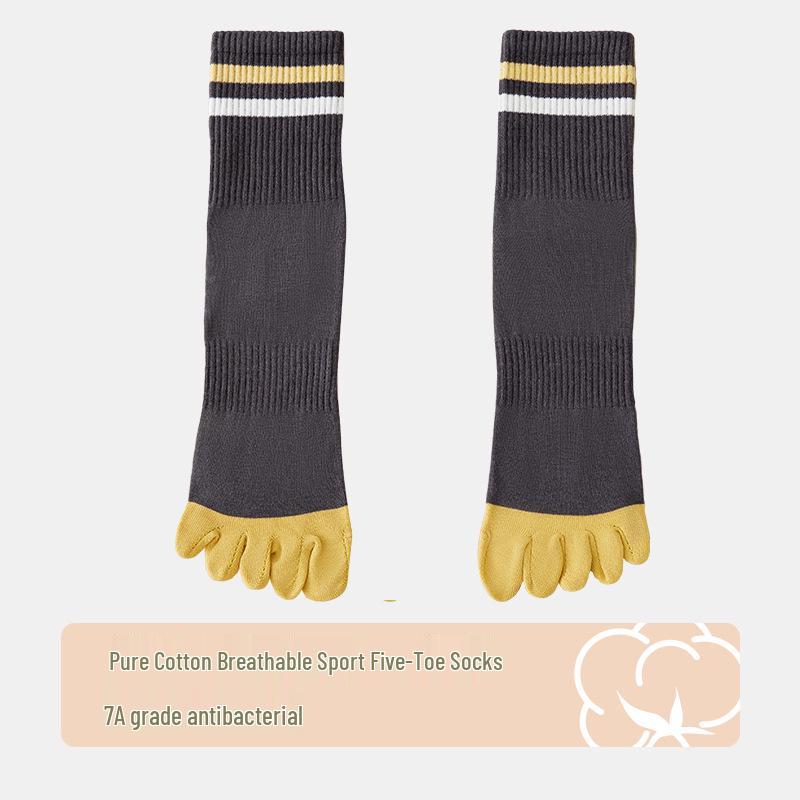 Men's Mid-Calf Antibacterial Cotton Split-Toe Socks - Sweat-Absorbent, Odor-Resistant, Striped, Elastic, Boneless Design for Spring/Summer