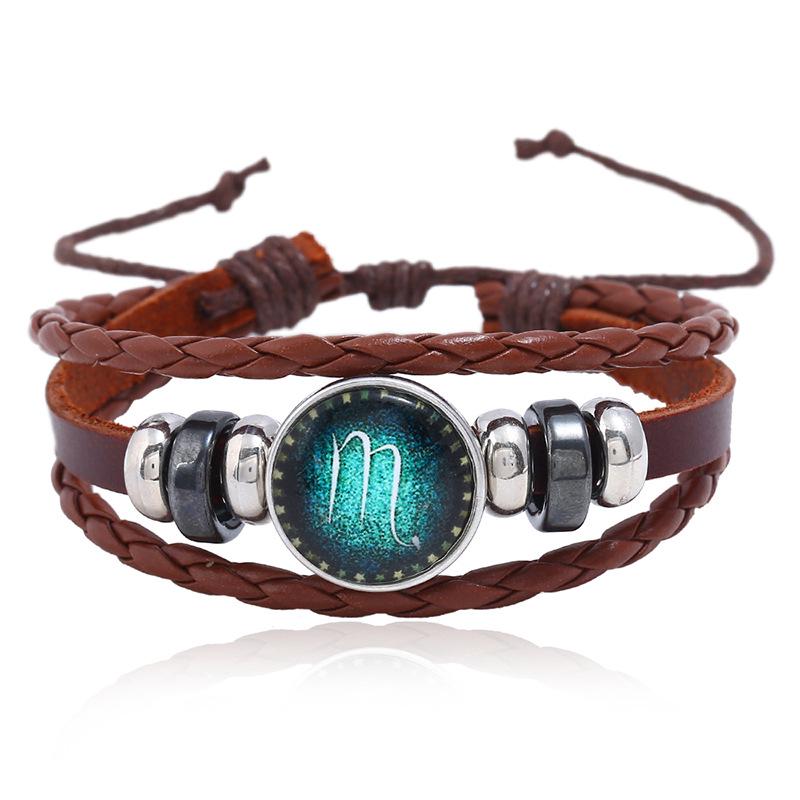 Handmade Cowhide Constellation Bracelet - Retro Beaded Design for Couples and Students, Perfect Birthday Ornament