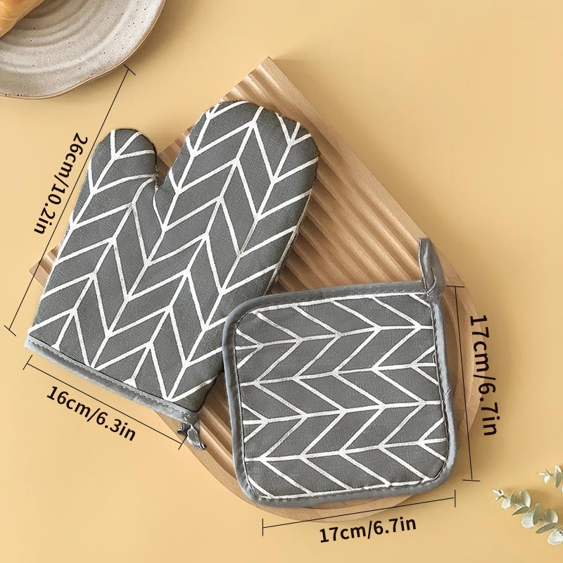 Cotton Linen Microwave Oven Baking Gloves Set Of 2 Heat Resistant Oven Gloves With Heat Insulation Pad For Kitchen Cooking Kit