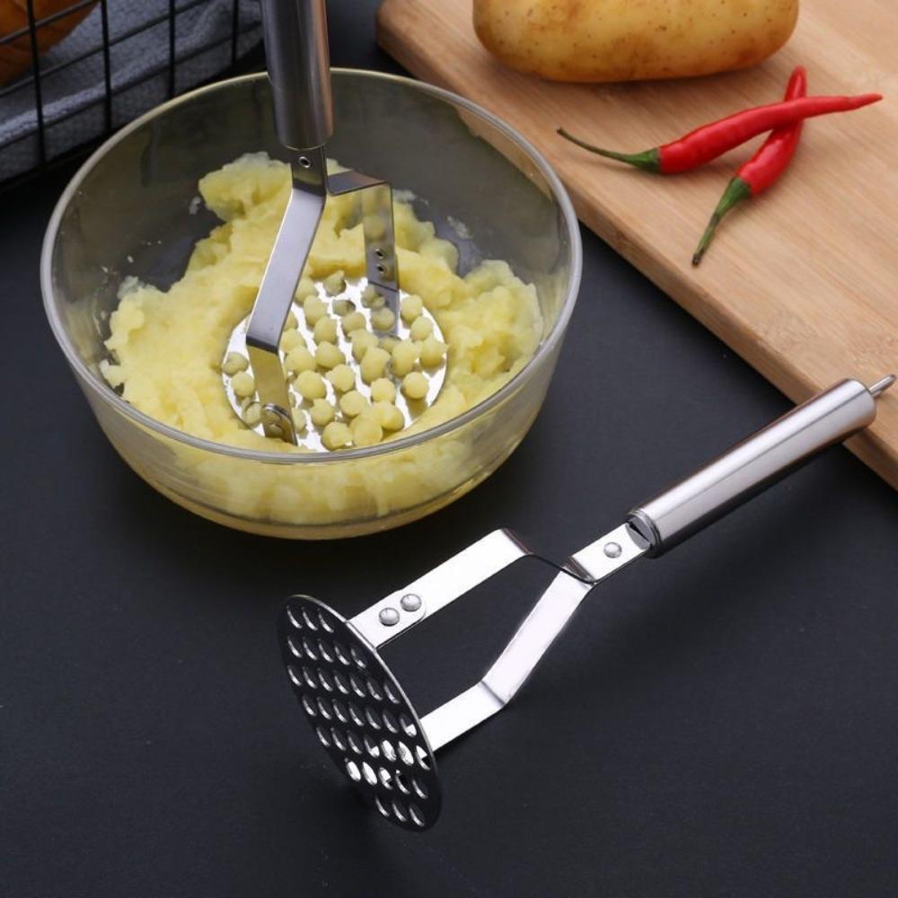 Practical Stainless Steel Potatoes Masher Rust-proof Household Potatoes Crusher Hangable Handheld Potato Presser Cooking