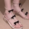 Bow Rhinestone French Beautiful Small Heel Sandals Women'S Summer Wear With Skirt Small Man Looks Tall Roman Shoes