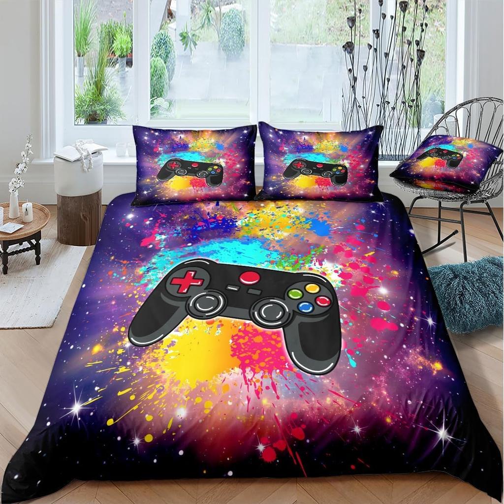 Gamer Bedding Sets for Boys Gaming Duvet Cover Set Video Games Comforter Cover Play Designs Bed Set with Pillowcase