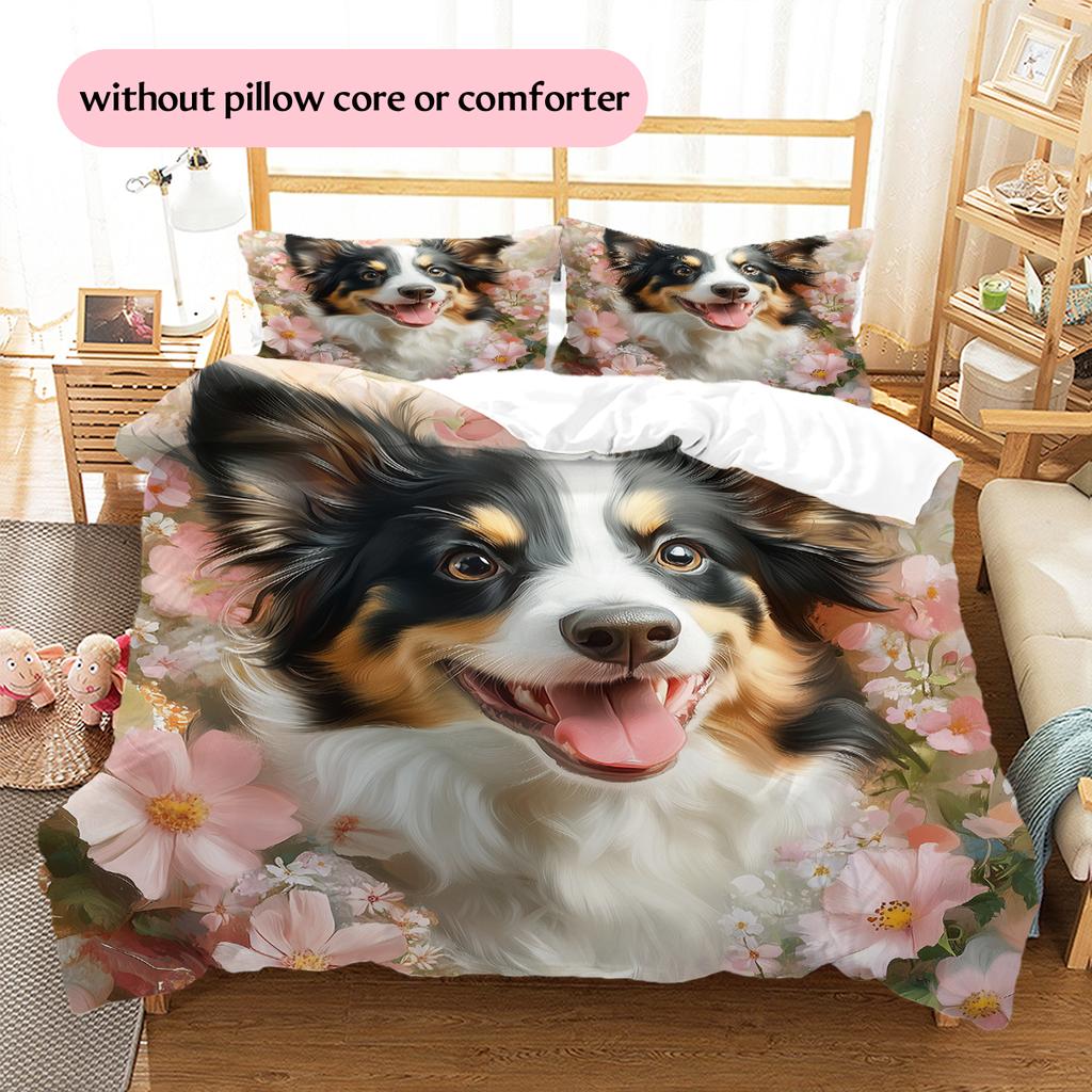 Border Collie Muster Bettwäsche Heimdekoration Geburtstagsgeschenk (1 Bettbezug + 2 Kissenbezüge, ohne Füllung)
