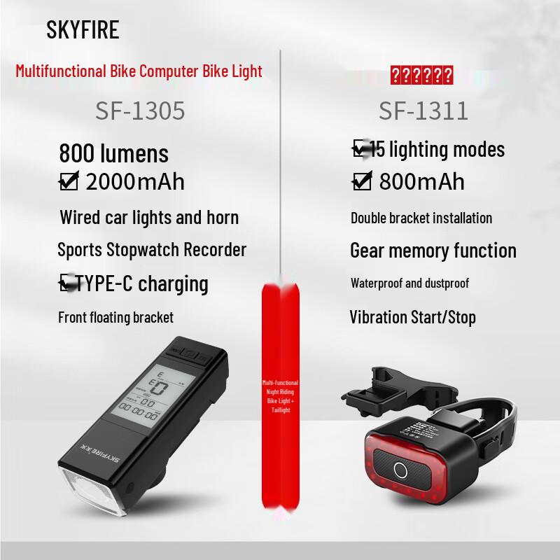 SkyFire SF-1305 Multifunction Bike Light with Computer & Horn