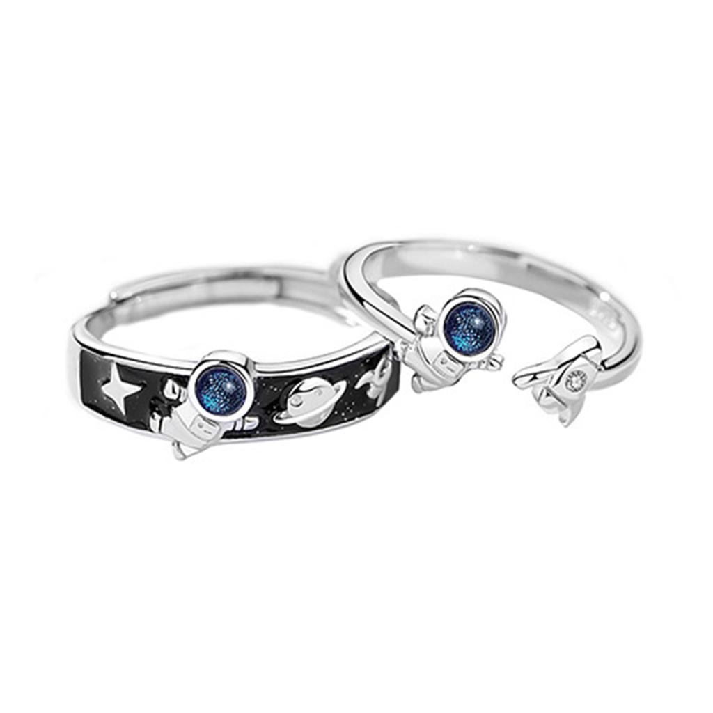 2Pcs/Set Astronaut Rings Light Luxury Personality Ring Lover Space Gift Party