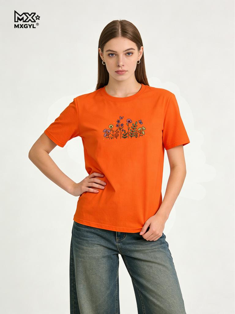 2026 New Style Colorful Blooms Tee - Spring In A Shirt Style With Nature Shirts Graphic T Shirts Women Clothing Tops