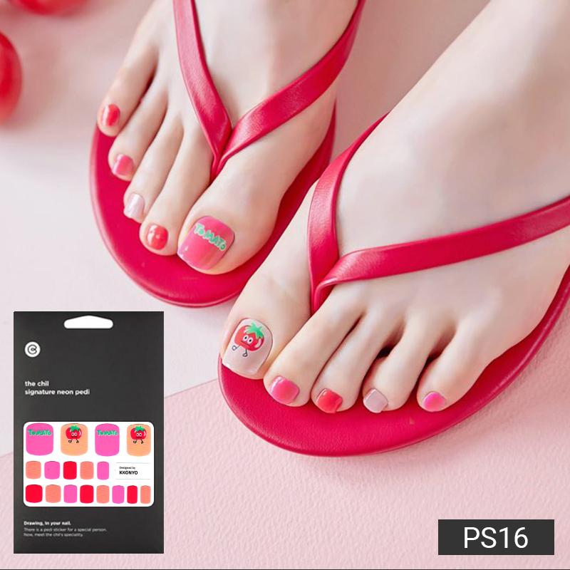 Party & Bold Pedicure Nail Stickers - 37 Self-Adhesive Tips, Vibrant Neon & Graphic Prints, Quick 5-Min Pedicure
