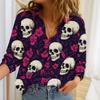 Trendy Women's Flower Skull Print Long Sleeve Shirt Gothic Style Casual Top Autumn Winter Stylish Female Tops Streetwear Blouses