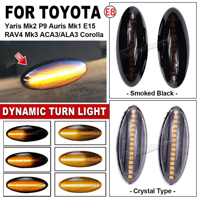2 Stück Für Toyota Yaris COROLLA Auris Mk1 E15 RAV4 Mk3 Dynamische LED Blinker Seitenmarkierungsleuchten Sequentielle Blinker