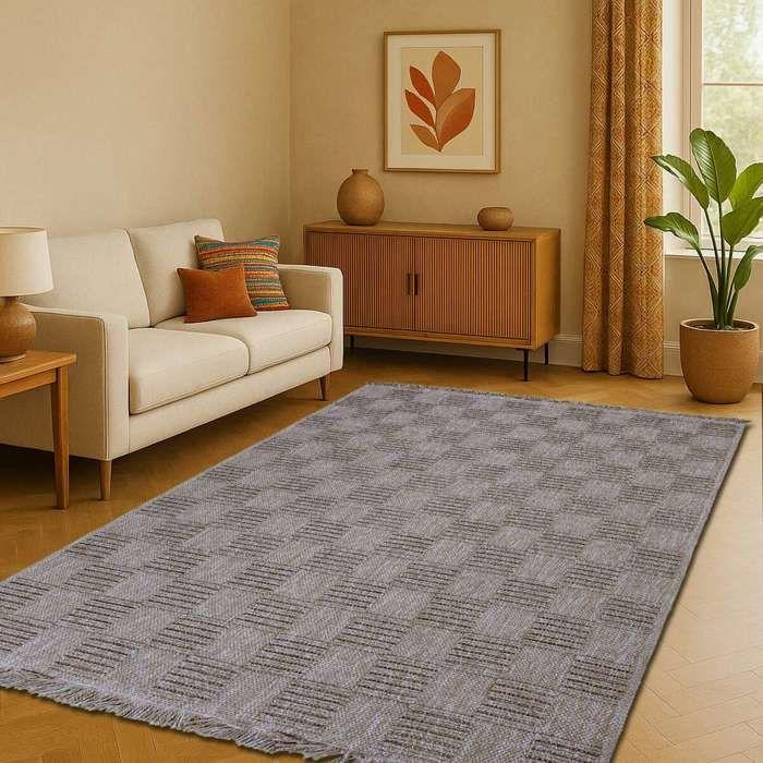 Tapis salon damier aspect jute beige 160x230