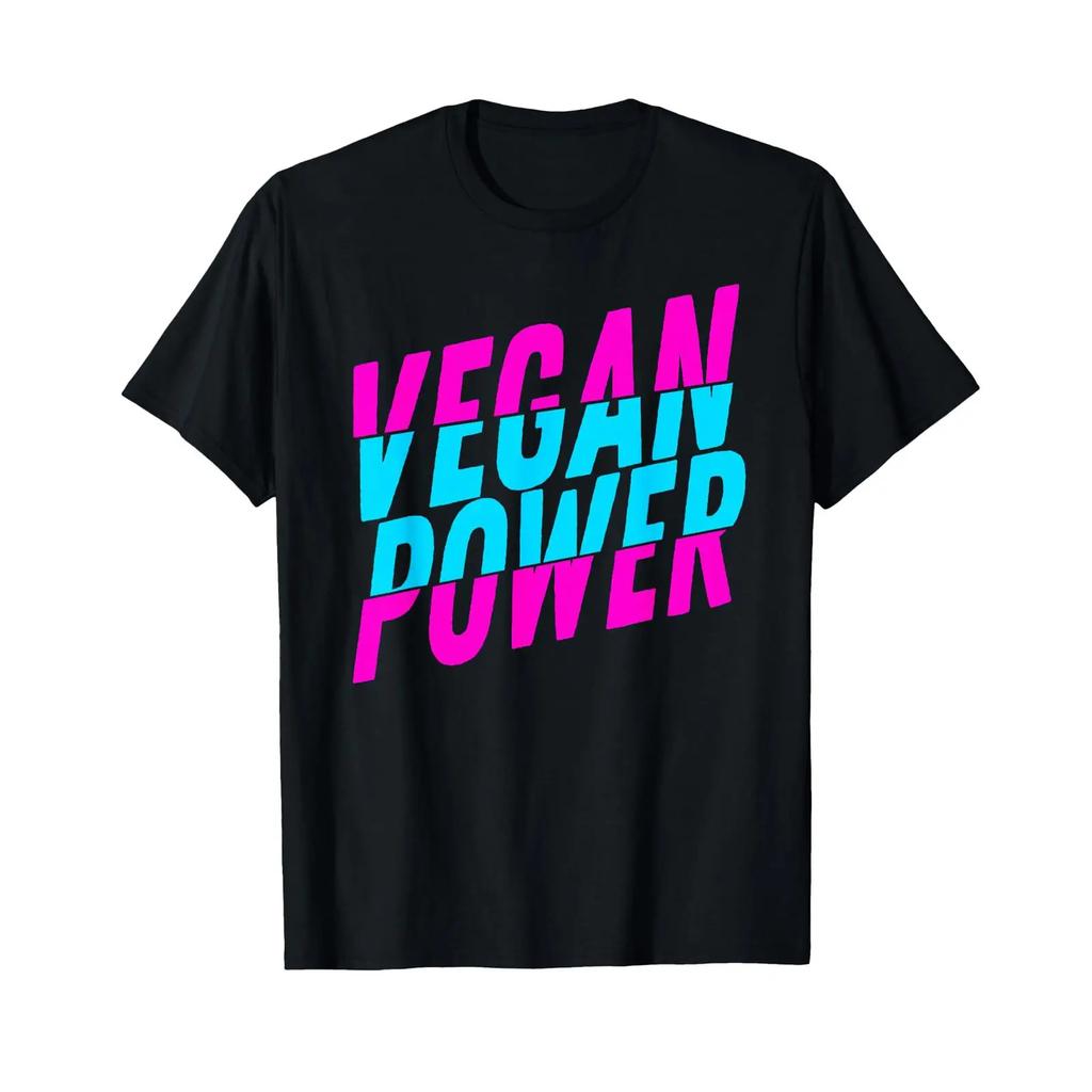 Vegan Power 80s Retro Vegetarian T Shirt Black Vintage Washed Top For Everyday Wear Homme Breathable Slightly Fashion