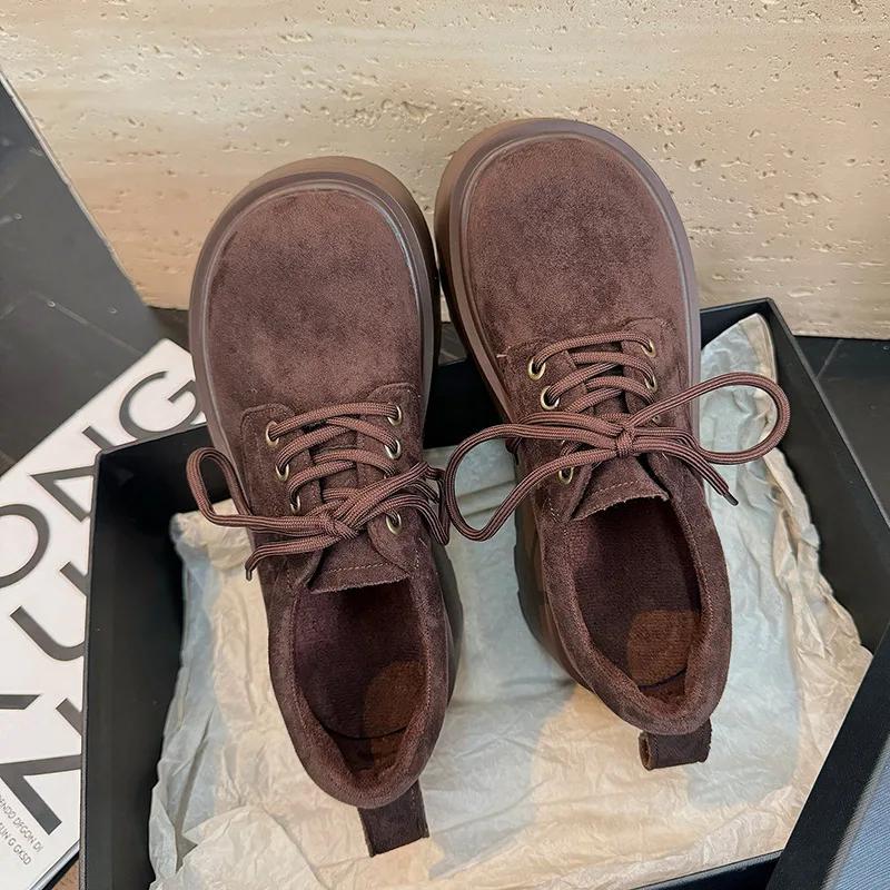 Höst 2024 Nya Brittisk Stil Snörskor Platå Höjande Loafers Dam