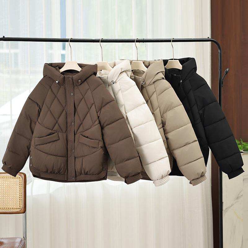 Autumn Winter Down Jackets Fashion Solid Women's Parka Hooded Down Cotton Padded Coats Long Sleeve Zipper Simple Female Outwear