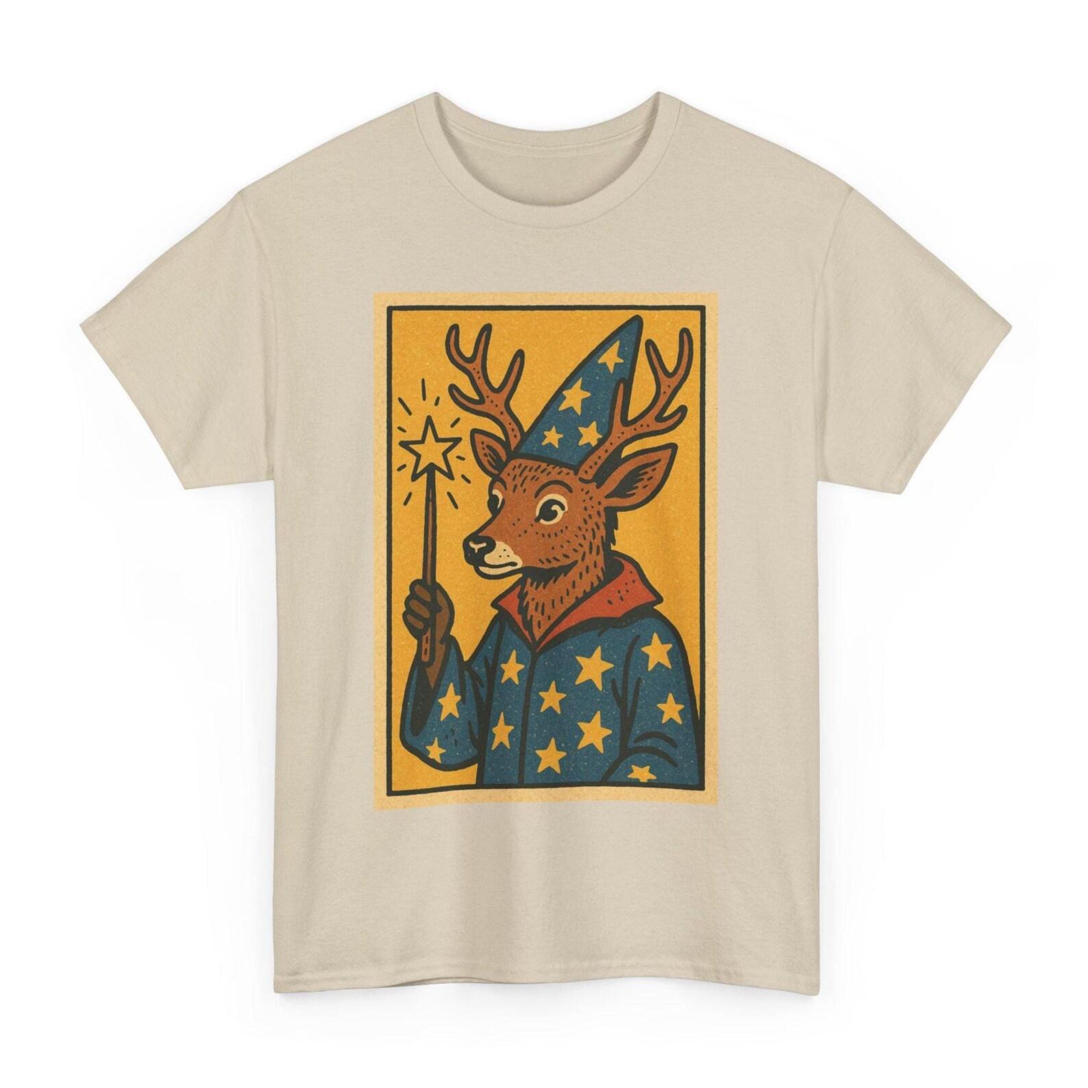 Wizard Deer T-Shirt: Retro Comic Style Magic Animal Tee 2XL