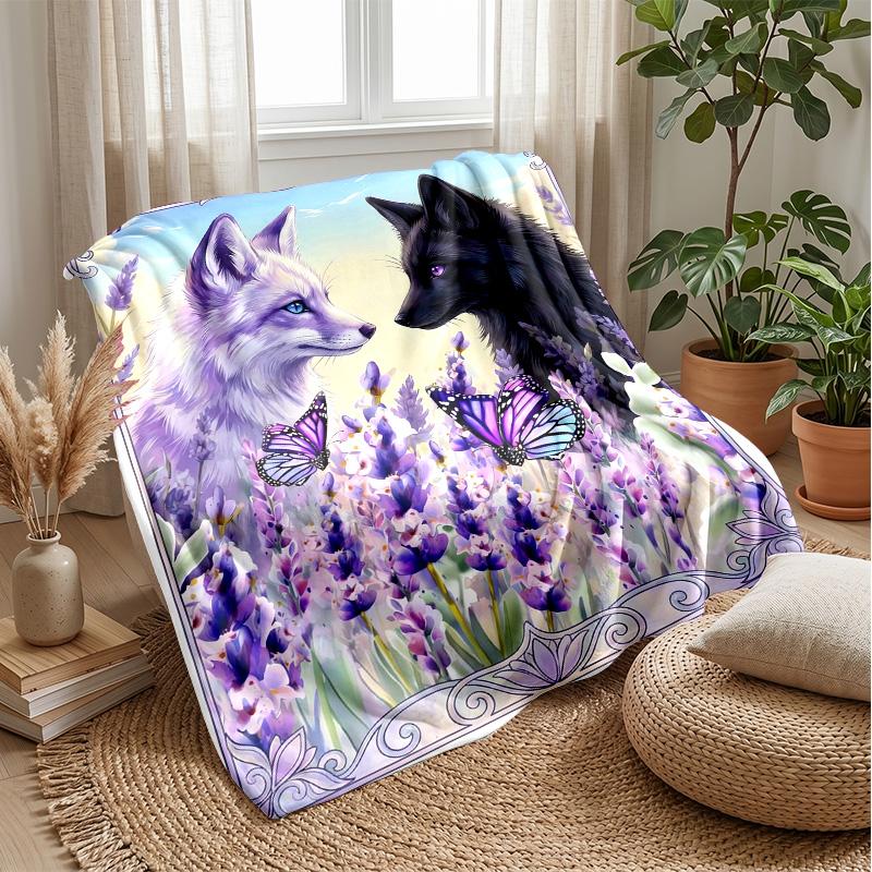 Floral Pig with Butterflies Theme blanket Lightweight Warm Flannel Blanket Decorative Throw Blanket for Home Decoration