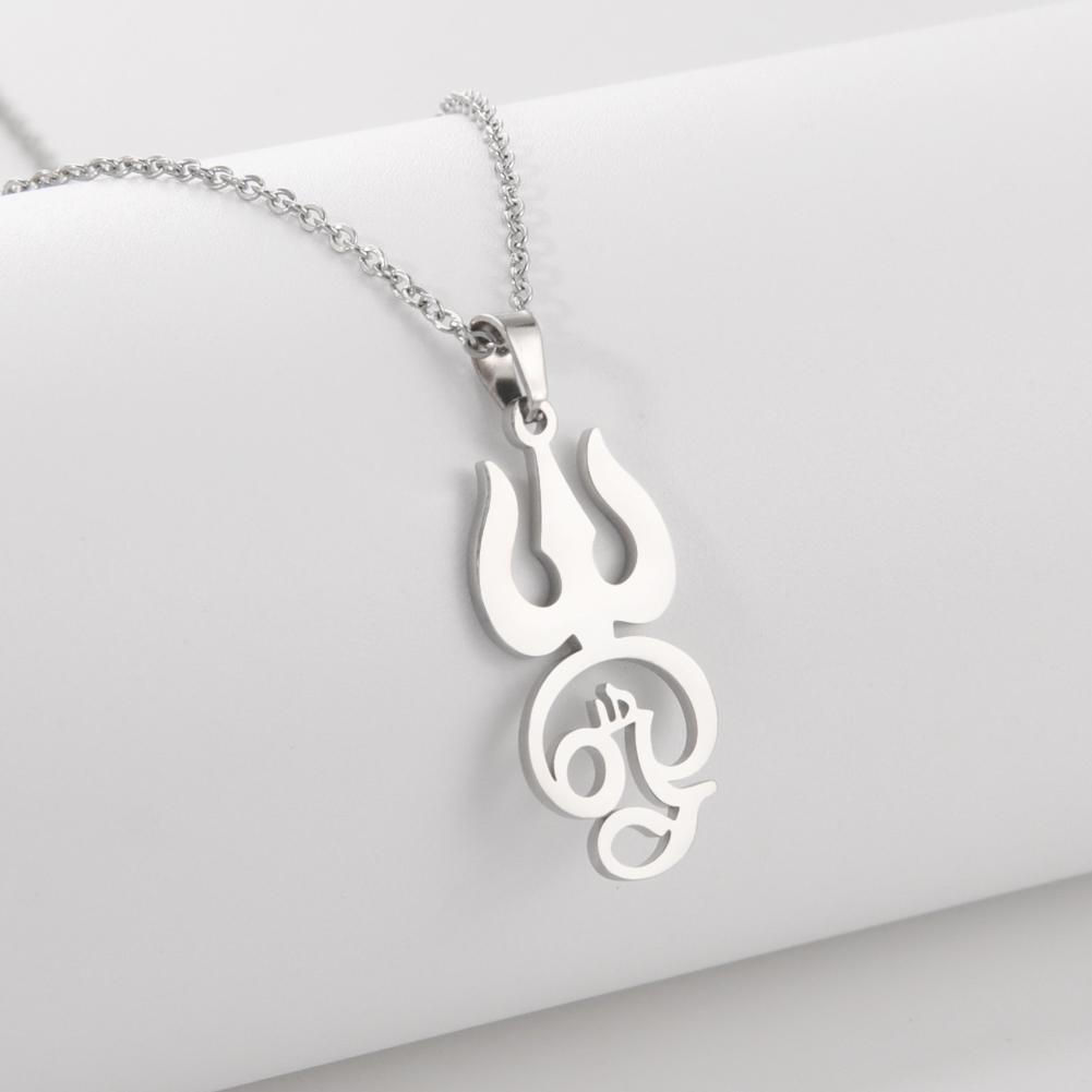 Dawapara India Tamil Om Symbol with Trident Pendant Stainless Steel Necklace Om Shiva Symbol Yoga Vintage Talisman Jewelry