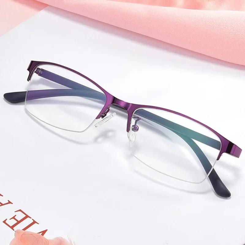 Women Myopia Glasses Ladies Half Frame Anti-blue Light Prescription Glasses Men Finished Eyewear -1.0 To -4.0